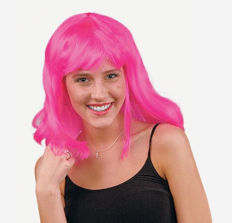 Adult's Neon Pink Pageboy Wig - Wholesale Vending Products