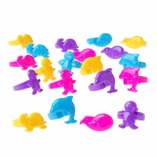 72 Assorted Plastic Animal Design Rings - Wholesale Vending Products